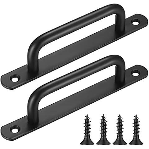 Fulushouxi 2 Pcs Black Baking Paint Sliding Door Handles,Pull Push Door Handles, Stainless Steel Sliding Kitchen Bathroom Cupboard Cabinet Garage Barn Shed Gate Door Handles with Metal Plates(160mm) Cover