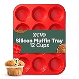 Zuvo Silicon Muffin Tray 12 Cups - Non Stick Baking Trays for Cupcakes & Brownies - (23x31cm) Red Baking Moulds for Muffin