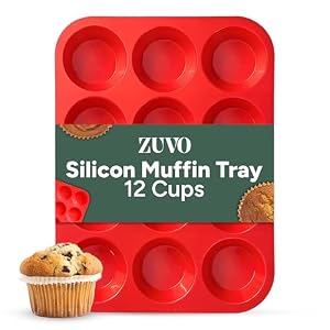 Zuvo Silicon Muffin Tray 12 Cups – Non Stick Baking Trays for Cupcakes & Brownies – (23x31cm) Red Baking Moulds for Muffin