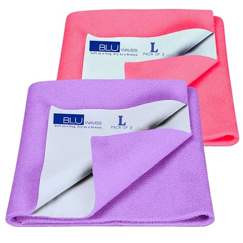 Image of Quick Drysheet for Baby - Waterproof & Extra Absorbent (Large Pack of 2) | Instadry Bed Protector Sheets | Washable Reusable Mattress Protector for New Born Babies Toddler Kids Children - Multicolor