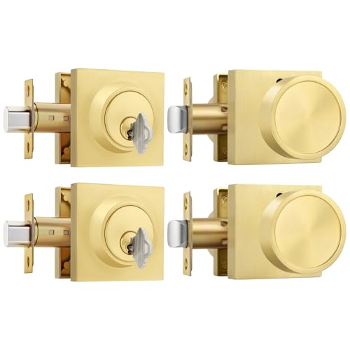 Image of Goldenwarm Gold Door Lock Set with Deadbolt, Brushed Gold Privacy Door Knob and Deadbolt Set, Zinc Alloy Exterior Door Knobs, 2 Pack
