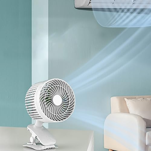 Ventilateur de table USB rechargeable retro blanc à clip avec 3 vitesses - 4