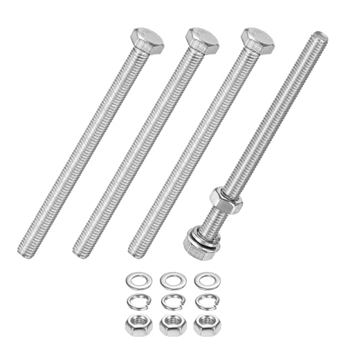 M METERXITY 4-Pack Hex Head Screw Bolt with Nuts Flat &amp; Lock Washers M5x70mm Stainless Steel Bolts and Nuts Kit Fully Threaded Metric Bolt Assortment for Equipment/Machinery