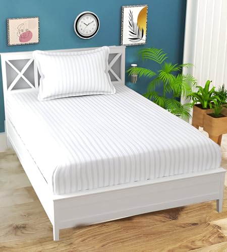 Image of 220 Cotton Feel Glace Cotton 1 Single Bedsheet with 1 Pillow Cover (90X60 Inch) White