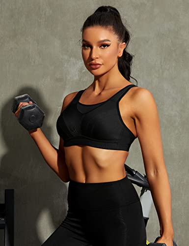 WingsLove Women's High Impact Sports Bra High Support Wireless Adjustable Plus Size for Large Breasts Black - Image 5