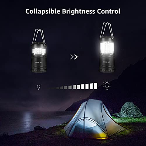 Lepro LED Camping Lanterns Battery Powered, Collapsible, IPX4 Water Resistant, Super Bright, Outdoor Portable Lights for Emergency, power outage flashlight survival kit, 4 Pack
