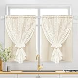ASPMIZ Linen Kitchen Curtains 36 Inch Length, Double Layered Window Curtain 2 Panel Sets Rod Pocket Short Curtains for Kitchen, Farmhouse Window Treatment Tiers for Bathroom, Cafe, Beige