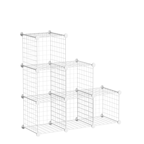 C&AHOME Drahtwürfel-Aufbewahrung, 6 - Würfel-Organizer aus Metall mit C-Gittern, modulare Regaleinheiten, Lagerbehälter-Regale, Schrank-Organizer, 93,5 cm L x 31,8 cm B x 93,5 cm H, weiß