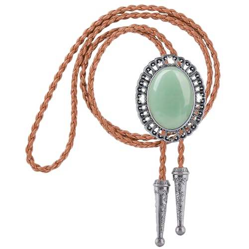 Image of Jeilwiy Bolo Tie for Men Real Stone Westwern Cowboy Ties Silver Bolos Women Leather Necktie Gift for Birthday Christmas