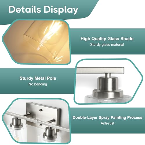 Image of Ascher Bathroom Light Fixtures, 4-Light Vanity Light Over Mirror, Brushed Nickel Wall Sconces with Clear Glass Shades, Wall Lamp for Living Room Bedroom, E26 Base(Bulbs Not Included)
