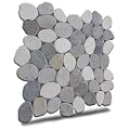 PEBBLETILE.CO Cloud Sliced Pebble Mosaic, Tumbled Stone Backsplash Tiles for Kitchen Walls, Shower and Bathroom Floors, and Outdoor Areas (12" X 12")