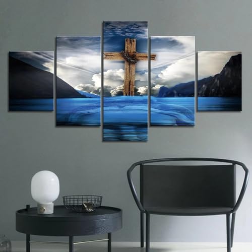 Croix chrétienne et Jésus en grand tableau mural pour instaurer la paix dans votre salon