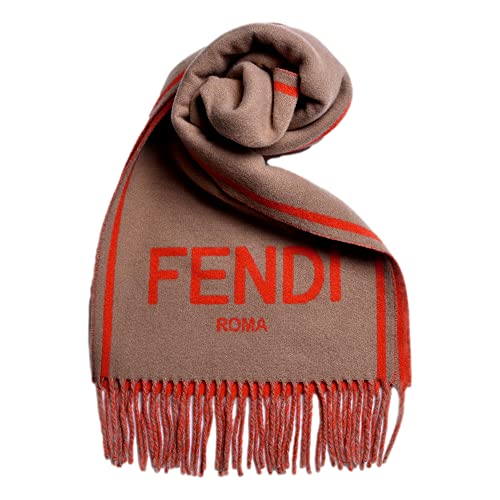 Fendi Roma Cashmere Scarf Beige Orange Logo Fxt322 #TOP5