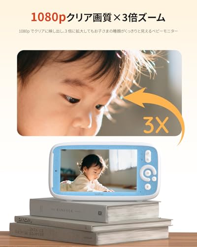 2026 新登場 BOIFUN ベビーモニター WiFi 不要 5 インチ大画面 1080P 高清 見守りカメラ 暗視 3 倍ズーム 温度検知 双方向通話 子守歌 & タイマー機能 設定不要 長距離受信 ベビールーム専用 出産祝い・プレゼントに最適 初産ママ向け