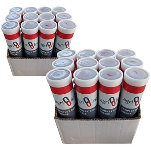 24 Grease Cartridges, Bulk Buy - 2 Boxes of 12, £3.12 per Cartridge, Red Complex Grease for high Temperature and high Pressure, EP2 Complex Lithium Red Grease in 400g/14oz Cartridge, by Agri-Linc Cover