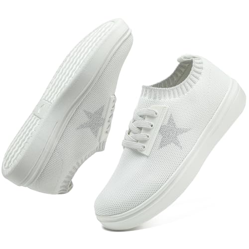 Girls White Running Shoes - Lightweight Breathable Sneakers for Kids and Toddlers - Mesh Casual Sports Tennis Shoes