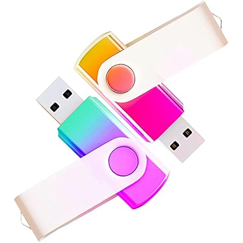 2 Pack 64GB USB Flash Drives Gradient Color USB 2.0 Memory Stick Wholesale Bulk Swivel Design Thumb Drive for Data Storage (Purple Cyan, Golden Pink) Cover