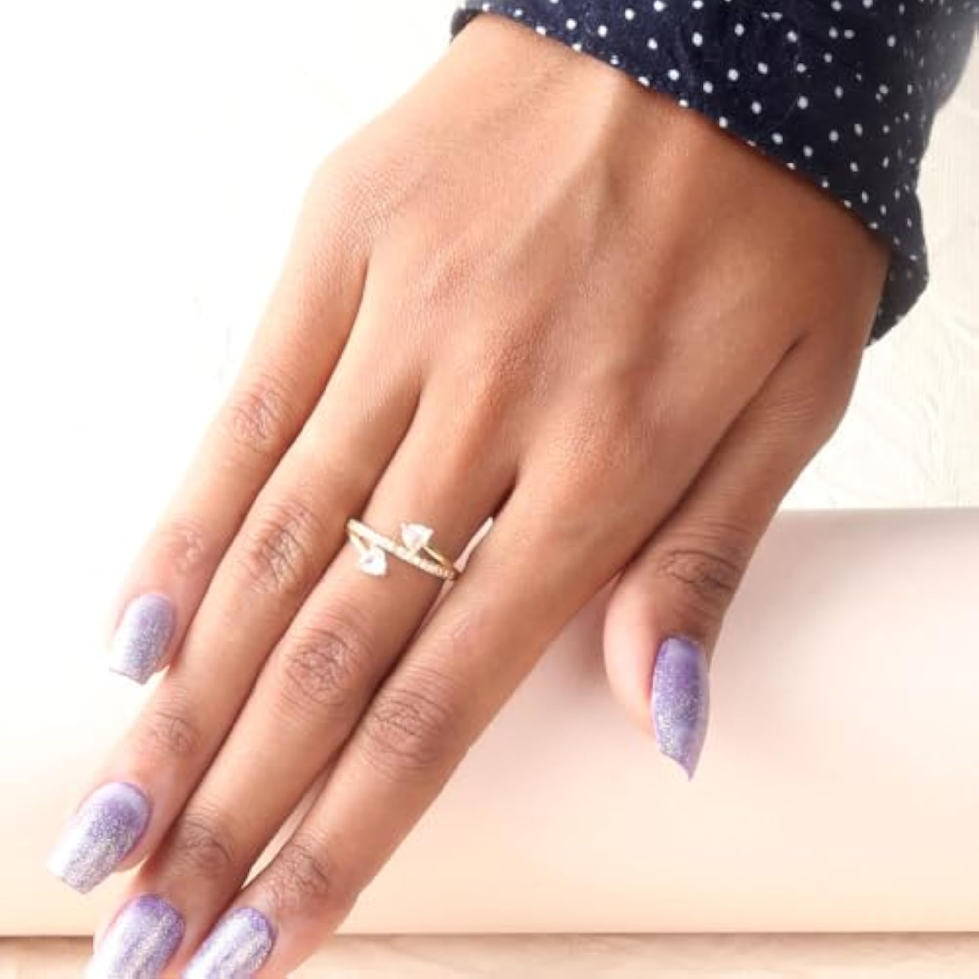 Adjustable Finger Ring with American Diamond & Shimmering Stone