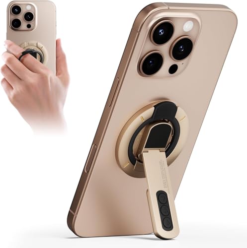 Image of Zitel for MagSafe Phone Grip Stand, 360 Rotation Magnetic Holder Kickstand Compatible with iPhone 17 16 15 14 13 12 Pro Max, Samsung, Pixel 10 & Android Smartphones (Gold)