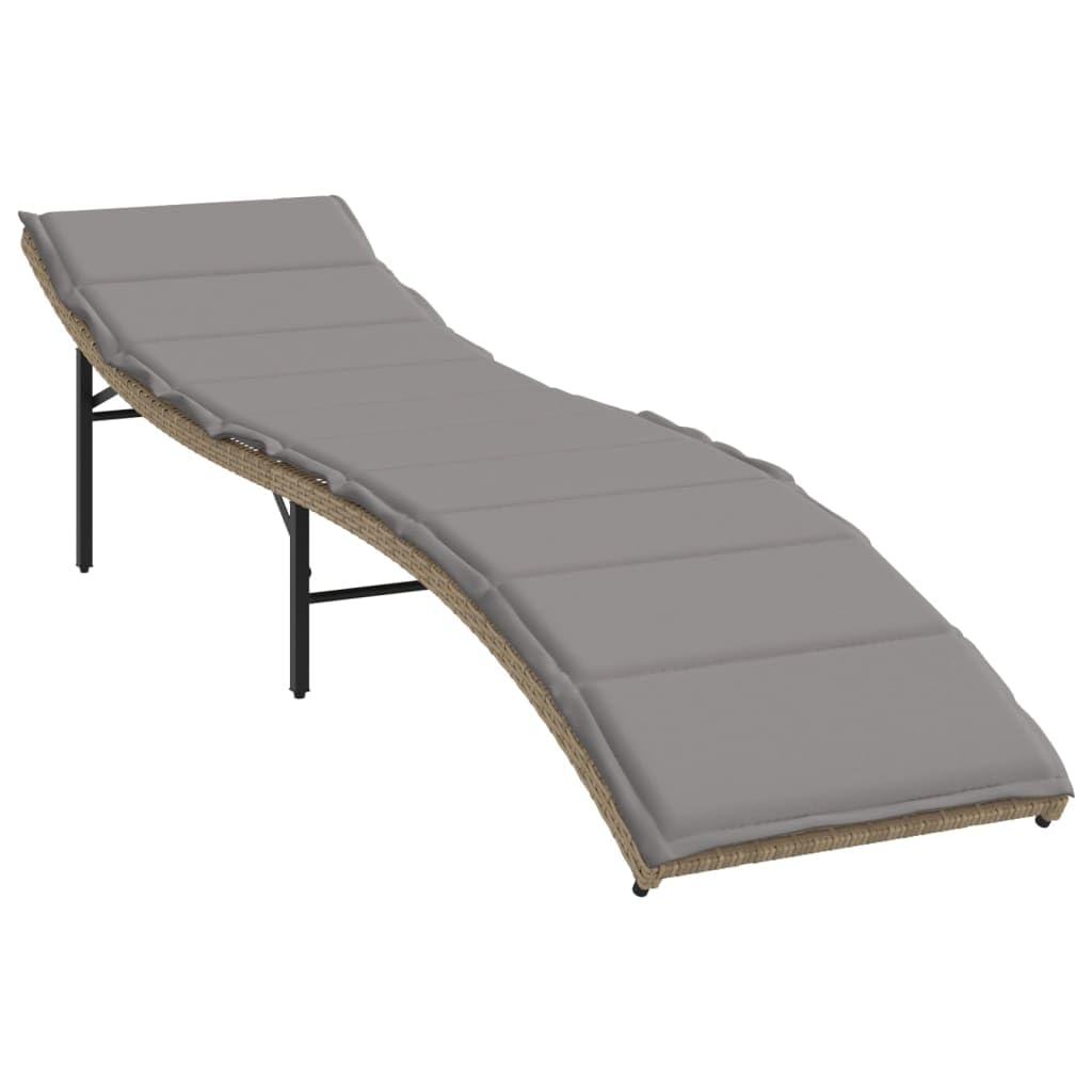 Lettino Prendisole Beige con Cuscini Grigi 55x199x50 cm Polyrattan Letto Solarium Regolabile 3 Posizioni Robusti da Giardino Esterno Poltrone Relax Lounge con Struttura Acciaio Resistente UV 110 kg