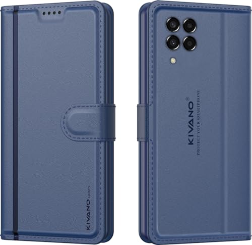 Image of KIVANO LUXE Compatible for Samsung Galaxy M33 5G Luxury Handmade Leather Magnetic Flip Folio Case | Card Holder & Kickstand | Slim Protective Cover | Unisex - Blue