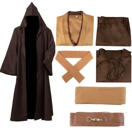 Kitimi Déguisement Je-d Adulte, Costume Jedi Cape à Capuche Robe à Capuche Médiévale, Robe Costume pour Carnaval Halloween, Cosplay Décoration(Marron L)
