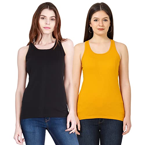 Image of FLEXIMAA Women's Cotton Plain Round Neck Sleeveless T-Shirt