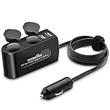 Adaptador de encendedor de cigarrillos para coche: cargador de coche USB 4 en 1: 2 puertos USB + 2 puertos de enchufe. Potencia nominal: 120 W. Salida USB: 5 V CC, 3 A en total.