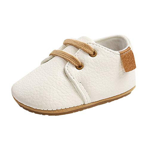 OutTop Infant Baby Shoes Mocassins with Soft Fleece Lined Non-Skid Soft Sole Newborn Warm Crib Shoes for Boys Girls (White, 6-9Months)
