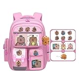 Mochila Capivara Escolar Ortopédica, Costas Anatômicas, Alças Ergonômicas, Resistente a água - Nylon Oxford - 5 Cores - Tamanho Grande 42 cm (ROSA)