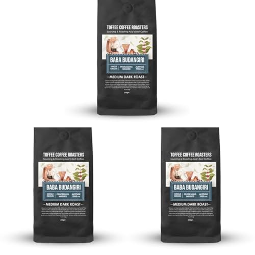 Image of Toffee Coffee Roasters | Baba Budangiri Coffee, Medium Dark Roast, 250 g | Grind: French Press, Speciality Blend, 100% Arabica | Speciality Coffee | Freshly Roasted (Pack of 3)
