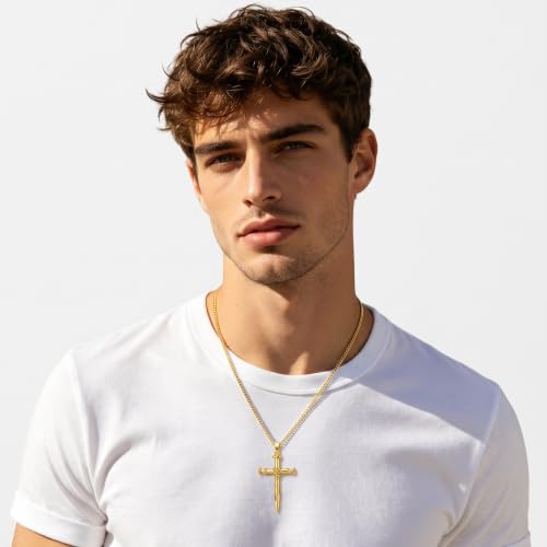 Image of Midari Gold Cross Necklace for Men 18K Gold Cross Pendant Minimalist Faith Necklace Christian Pendant Religious Gift
