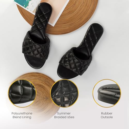 Image of JATAREA Women's Slip-On Flat Sandals with Round Open Toe | Dressy Summer Slides for Women