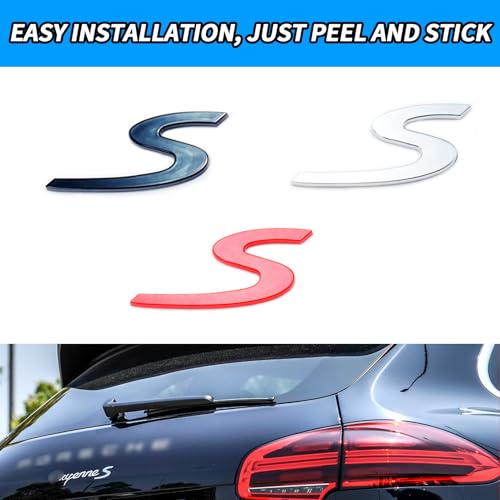 Image of Red S Letter Rear Trunk Boot Lid Hatch Tailgate Emblem Badge for Porsche Cayenne Panamera 2009-2022, Rear Trunk with Tailgate Badge for Porsche 911 970 971 9YA
