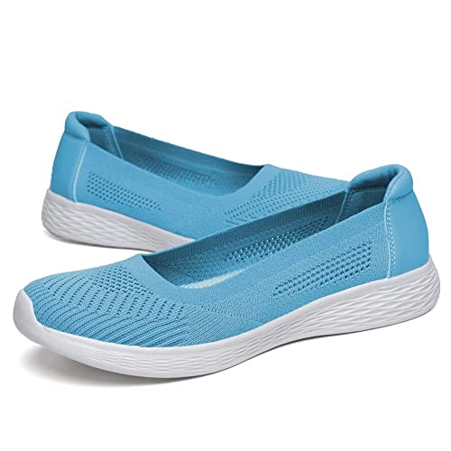 TIOSEBON Womens Slip On Loafers Lightweight Low-Top Flat Breathable Casual Mesh Walking Shoes 3.5 UK Aqua Blue - Image 7