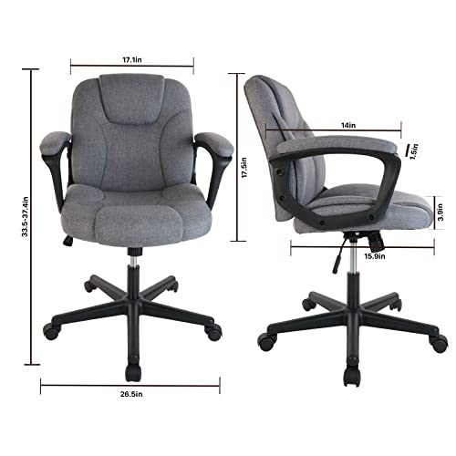 Clatina Office Chair Executive Chair Swivel Fabric Chair With Tiltable Desk Chair Adjustable Height Of Fixed Armrests,Grey #TOP2