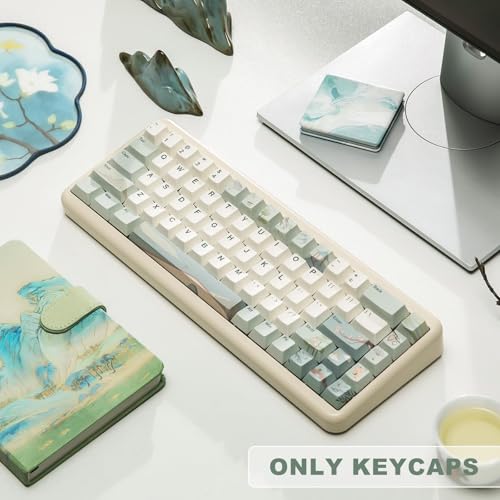 Image of YUNZII Spring Tea Dye Sub PBT Keycaps,140 Full Keys Dye Sublimation PBT Custom Keycap Set with Key Puller for Cherry Gateron MX Switches Mechanical Gaming Keyboard (Cherry Profile, Spring Tea)