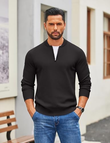 COOFANDY Mens Quarter Zip Pullover Slim Fit Knit Sweater Lightweight Mock Neck Casual Sweaters3