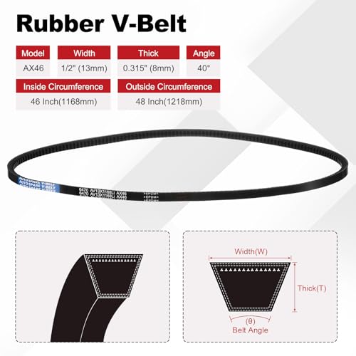 Image of AX46 Belt, Raw Edge Cogged Industrial Rubber EPDM V-Belt, Pack of 2 | 1 /2 inch(13mm) Width x 46 inch(1168mm) Inside Circumference x 5 /16 inch(8mm) Height