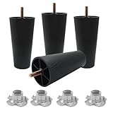 BokWin 4 Pack 5 Inch Plastic Furniture Legs - Round Tapered Table & Sofa Legs with M8 Hanger Bolts, Replacement for Couch, Dresser, Cabinet, Chair, Bed, Coffee Table (Black)