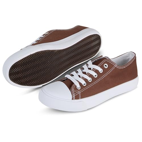 hello basics Canvas Shoes for Women Casual Low Top Brown Sneakers Fashion Womens Tennis Shoes, Brown, Size 9