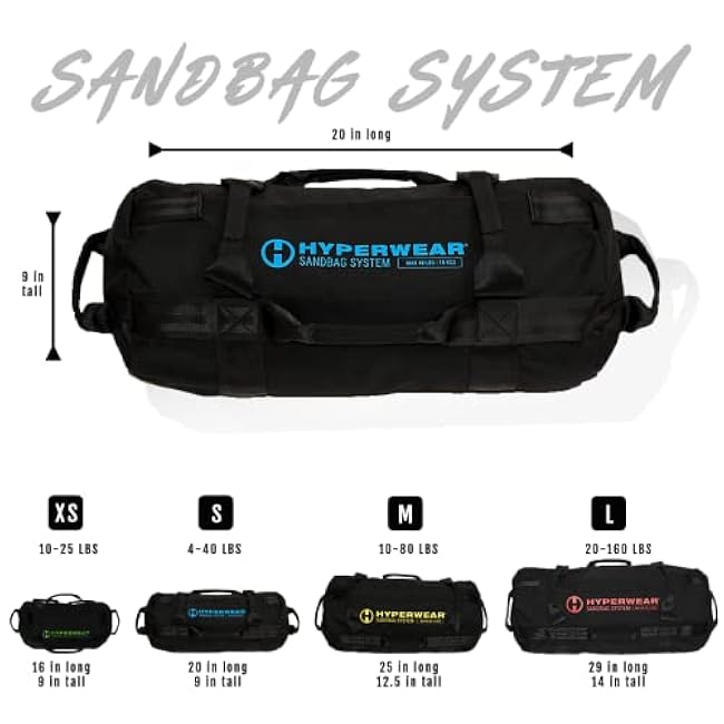 HYPERWEAR Adjustable Sandbag System, Heavy-Duty with Handles & Pre-Filled SandBell Filler Sandbags (25, 40, 80, 160 lbs)