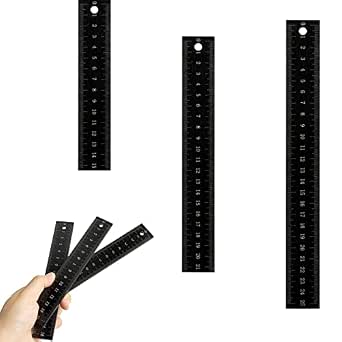 3 Pcs Metal Ruler, 25cm 20cm 15cm Ruler Black Metal Ruler Kit, Ruler ...