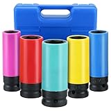 NYXOVA 5PCS 1/2 Inch Drive Impact Lug Nut Socket Set, Ultimate Wheel Protector Impact Socket Set, Non-Marring Thin Wall Wheel Protector Nut Socket(15 17 19 21 22 mm)
