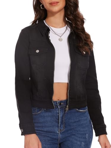 Women's Denim Jackets Zip Up Long Sleeve Basic Trendy Trucker Jackets4