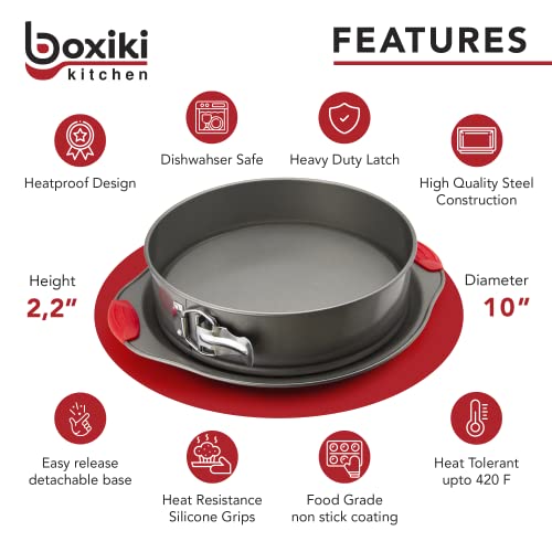 Boxiki Kitchen 10 Inch Nonstick Springform Pan, Professional Spring Form And Cheesecake Baking Mold, Leakproof Cake Pan With Silicone Handles #TOP1