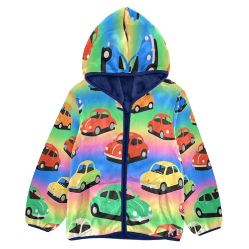 Colorful Cars on Rainbow Background Toddler Fleece Jacket Girl Boys Hooded Fleece Jacket Coat