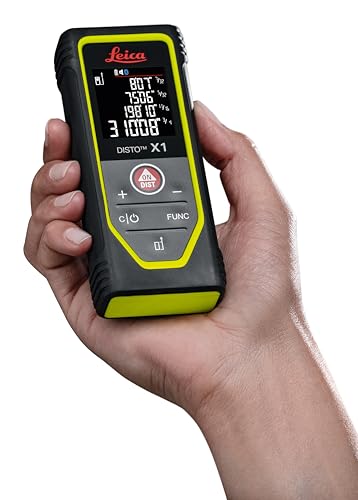Image of Leica Disto X1 - Range 330 ft, Bluetooth 4.2 and NFC Data Transfer, add and Subtract, Volume, 4-line Display, IP 65 dust and waterjet Protection and 6 ft Drop Tested, Hand Loop, Pouch.