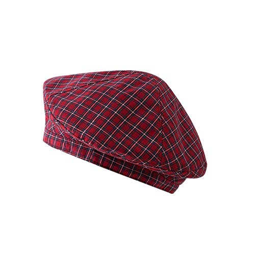Beret Hat Chic Parisian Style Womens Adjustable Plaid Beanie Hat Lightweight Cotton Cap for Summer red