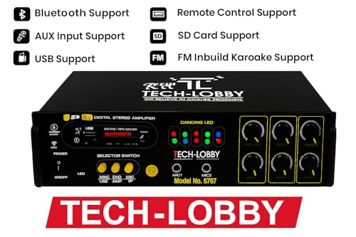 Image of 4 Channel 200 Watt Stereo Amplifier with Big LED Display /Bluetooth /2 MIC Input /USB /SD Card Slot /FM Radio /AUX Input /Remote Control & Built-in Equalizer with Bass, Treble & Balance Control